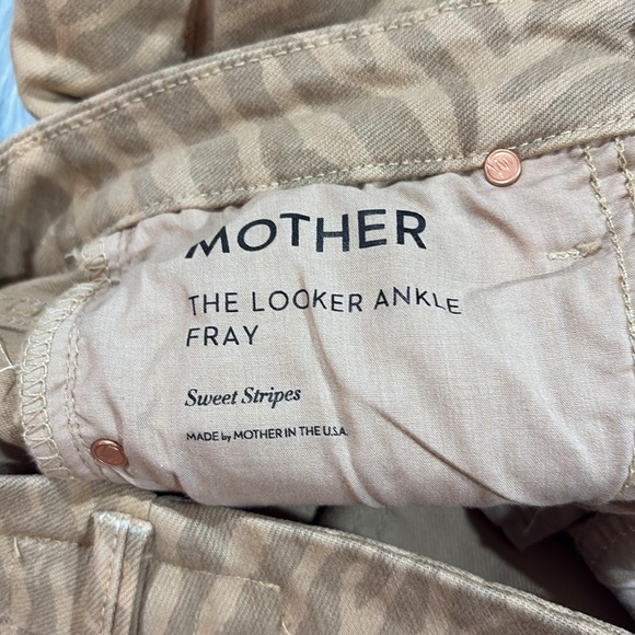 Mother The Looker Ankle Fray Sweet Stripes Skinny Animal Print Tan Jeans - Picture 3 of 12